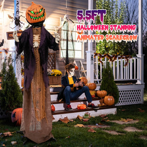 5.6 Feet Halloween Animated Standing Pumpkin Scarecrow — view 6