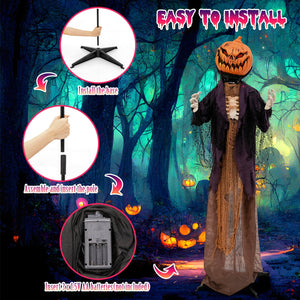 5.6 Feet Halloween Animated Standing Pumpkin Scarecrow — view 8