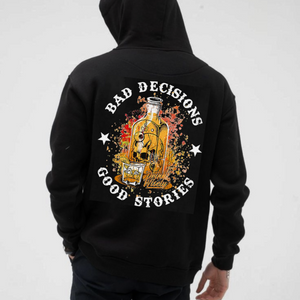 "Bad Decisions Good Stories" Halloween Hoodie – Gen X Pullover, Spooky Nostalgia — view 2