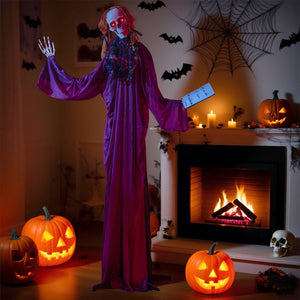 6 Feet Halloween Animatronic Standing Girl Holding Book with Sound-Activated Light-up Eyes and Moving Arms & Head — view 1