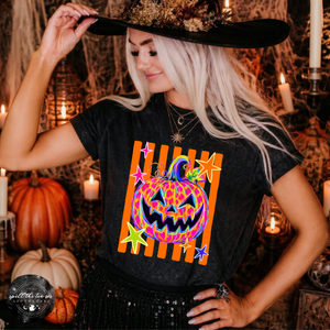 Leopard Print Jack O'Lantern Tee | Trendy Halloween Pumpkin Graphic T-Shirt — view 1
