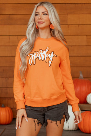 Grapefruit Orange Spooky Graphic Halloween Crew Neck Holiday Sweatshirt — view 20