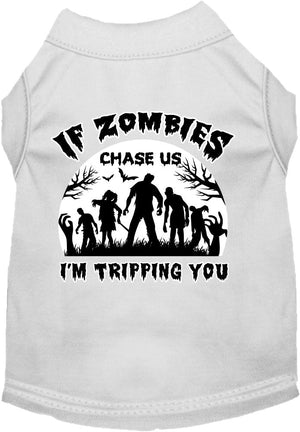 Halloween Pet Dog & Cat Shirt, "If Zombies Chase Us, I'm Tripping You" — view 10