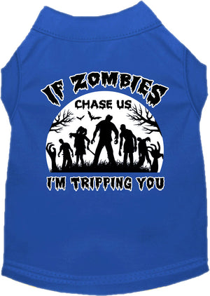 Halloween Pet Dog & Cat Shirt, "If Zombies Chase Us, I'm Tripping You" — view 9