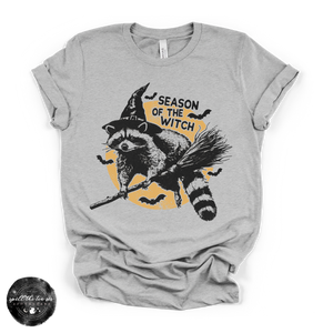 Season of the Witch Raccoon Tee | Witchy Trash Panda Halloween Graphic T-Shirt — view 1