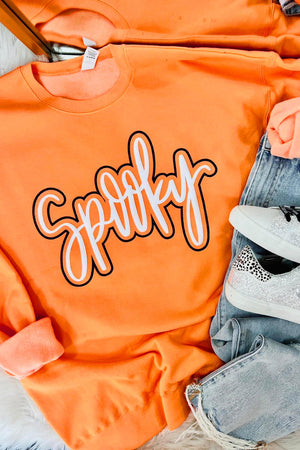 Grapefruit Orange Spooky Graphic Halloween Crew Neck Holiday Sweatshirt — view 6