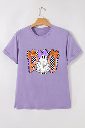 Wisteria Boo Checkered Bow Ghost Halloween Graphic Tee — view 8