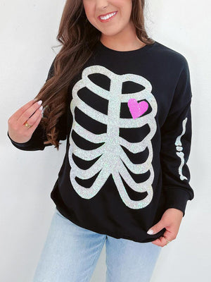 Women's Halloween Sequin Skeleton Crewneck Sweatshirt — view 6