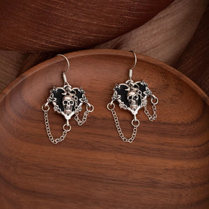 Halloween Alloy Heart Skull Earrings with Chain Detail — view 2