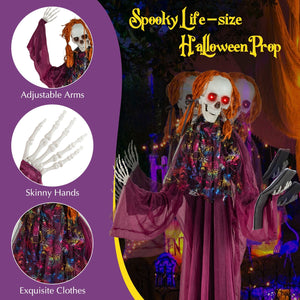 6 Feet Halloween Animatronic Standing Girl Holding Book with Sound-Activated Light-up Eyes and Moving Arms & Head — view 6