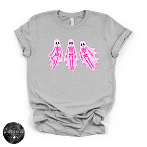 Pink Skeleton Ghosts Tee | Cute Coquette Halloween Graphic T-Shirt — view 2