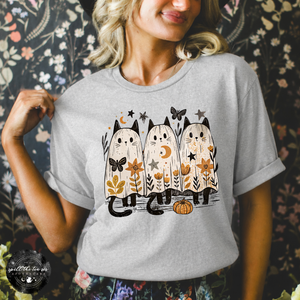 Ghost Cat Trio Tee | Cute Halloween Black Cat Graphic T-Shirt — view 1
