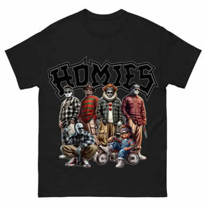 "Homies Horror" Movie Villains T-Shirt - Funny Chicano Lowrider Style Tee, Urban Halloween Streetwear — view 5