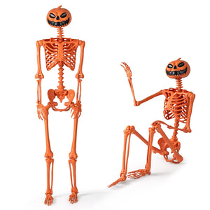 5.2 FT Orange Life-Size Poseable Halloween Skeleton with Pumpkin Head and Movable Joints — view 3