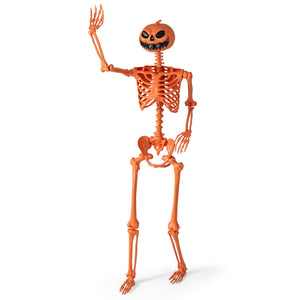 5.2 FT Orange Life-Size Poseable Halloween Skeleton with Pumpkin Head and Movable Joints — view 4