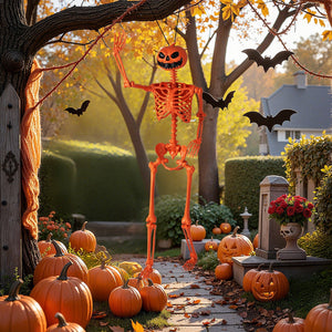 5.2 FT Orange Life-Size Poseable Halloween Skeleton with Pumpkin Head and Movable Joints — view 6