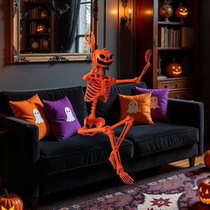5.2 FT Orange Life-Size Poseable Halloween Skeleton with Pumpkin Head and Movable Joints — view 7