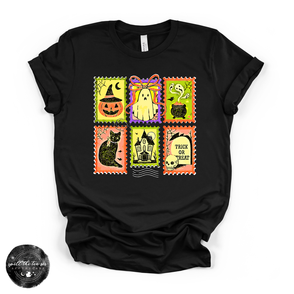 Halloween Stamps Tee | Vintage Spooky Postage Graphic T-Shirt