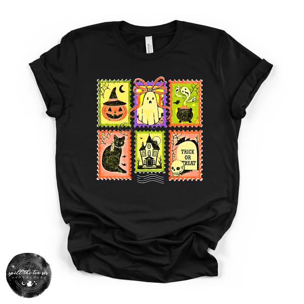Halloween Stamps Tee | Vintage Spooky Postage Graphic T-Shirt