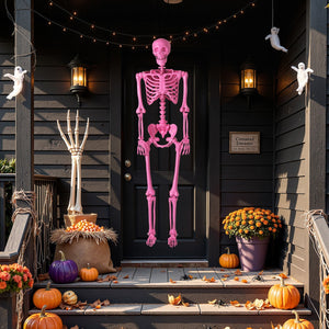 5.5 FT Life-Size Halloween Poseable Skeleton Pink Movable Joints — view 1