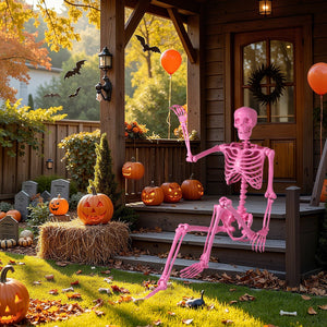 5.5 FT Life-Size Halloween Poseable Skeleton Pink Movable Joints — view 2