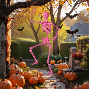 5.5 FT Life-Size Halloween Poseable Skeleton Pink Movable Joints — view 6