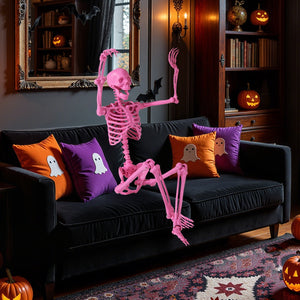 5.5 FT Life-Size Halloween Poseable Skeleton Pink Movable Joints — view 7