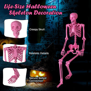 5.5 FT Life-Size Halloween Poseable Skeleton Pink Movable Joints — view 8