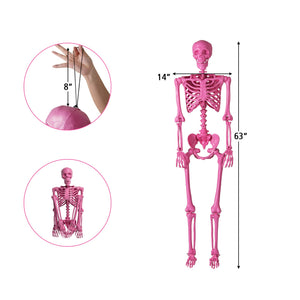 5.5 FT Life-Size Halloween Poseable Skeleton Pink Movable Joints — view 5