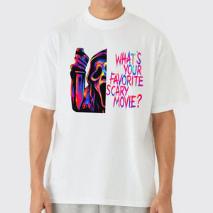 Ghostface T-Shirt - 'What’s Your Favorite Scary Movie?’ Halloween Horror Tee, Scream Movie Fan Apparel — view 5