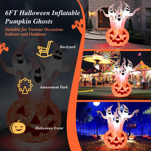 6 Feet Inflatable Halloween Ghosts with Pumpkin Decor and Rotating Lamp — view 6