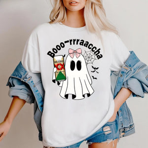 Cute Ghost "Boo" Halloween T-Shirt - Drinking Mexican Ghost Graphic Tee, Spooky Season Apparel — view 5