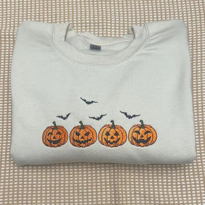 Embroidered Halloween Pumpkins & Bats Sweatshirt – Spooky Season Crewneck — view 5