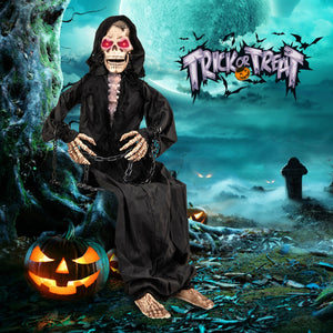 5 Feet Animated Halloween Sitting Reaper with Voice Greetings — view 2