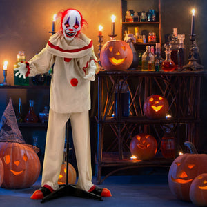5 FT Grins Animatronic Killer Clown Halloween Decoration with Glowing Red Eyes — view 1