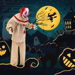 5 FT Grins Animatronic Killer Clown Halloween Decoration with Glowing Red Eyes — view 5