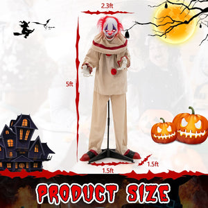 5 FT Grins Animatronic Killer Clown Halloween Decoration with Glowing Red Eyes — view 4