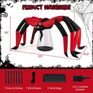 Halloween Inflatable Spider Blow Up Yard Scary Spider with Red Tunnel Light Eyes — view 4