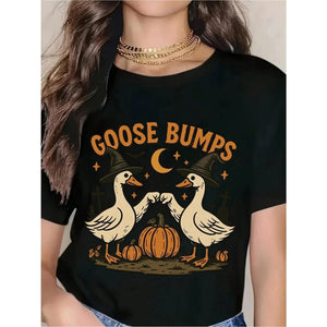 Goose Pumpkin Halloween T-Shirt - Cute Fall Geese Tee, Witch Goose & Fist Bump Shirt — view 5