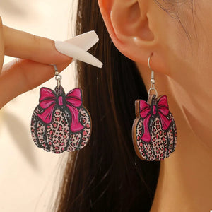 Halloween Pumpkin Leopard Print Bow Earrings — view 3