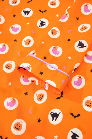 Orange Halloween Print Lapel Shirt Long 2pcs Pajama Set — view 8