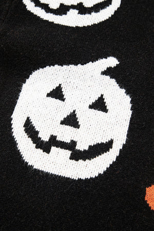 Black Halloween Mythical Night Pattern Drop Shoulder Sweater — view 7