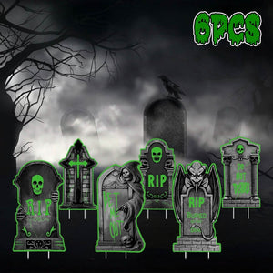 6-Pieces: Glow in the Dark Halloween Yard Sign Decorations with 12 Stakes — view 8