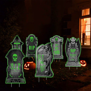 6-Pieces: Glow in the Dark Halloween Yard Sign Decorations with 12 Stakes — view 13