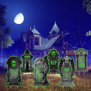 6-Pieces: Glow in the Dark Halloween Yard Sign Decorations with 12 Stakes — view 12