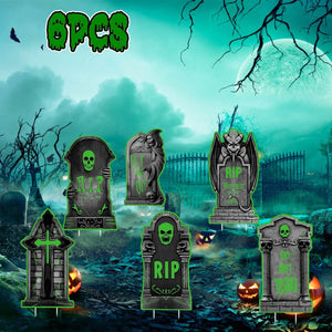 6-Pieces: Glow in the Dark Halloween Yard Sign Decorations with 12 Stakes — view 10