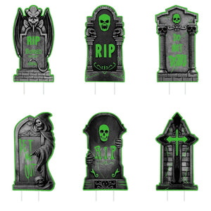 6-Pieces: Glow in the Dark Halloween Yard Sign Decorations with 12 Stakes — view 2