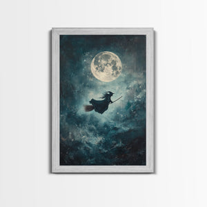 Witchy Decor, Witch Wall Art, Witch Riding a Broom Under a Full Moon, Witch Painting, Framed Canvas Print, Witchy Wall Art, Halloween Decor — view 6