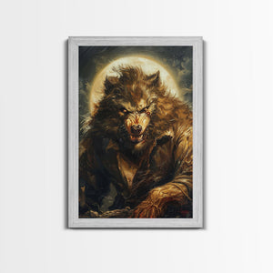 Ferocious Werewolf Under Full Moon Framed Canvas Print | Halloween Monster Art | Spooky Werewolf Decor for Home | Intense Werewolf Artwork — view 6