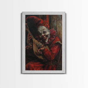 Sinister Clown with Blood-Stained Mandolin | Halloween Wall Art | Spooky Home Decor | Creepy Clown Mandolin Painting | Framed Canvas Print — view 6